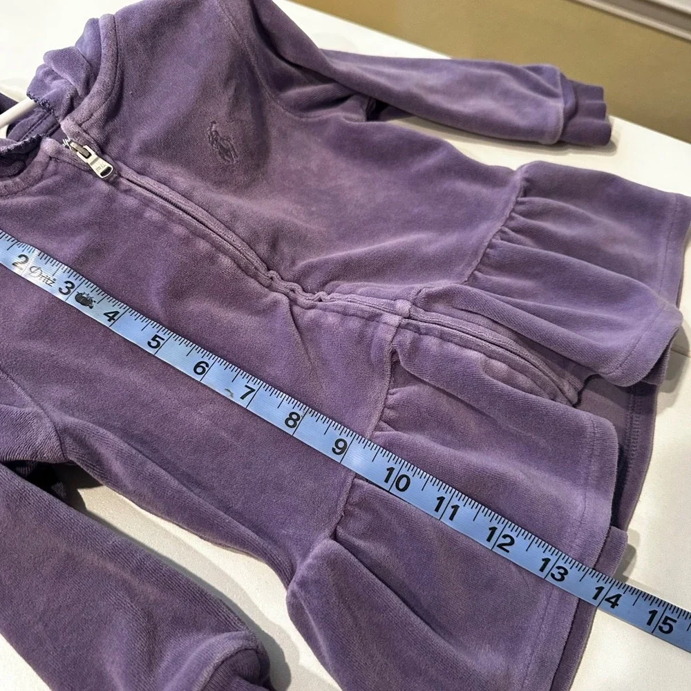 Ralph Lauren Girls Purple Velour Peplum Full Zip Hoodie Sweatshirt 18M